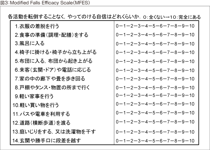 図3：Modified Falls Efficacy Scale（MFES）